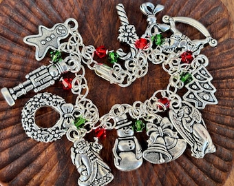 CERSLIMO Braccialetto Natalizio Con Ciondoli Campanellini - Regalo Per Donna, Ragazza - Elementi Festivi Multicolore