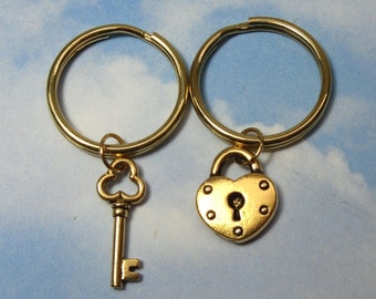 Key to my Heart Keychains- 22k gold- for friends, couples, love, anniversary