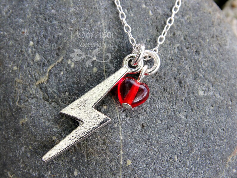 Lightning Bolt & Heart Necklace Sterling Silver Chain for Etsy
