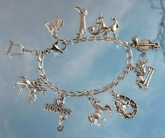 Equestrian Charm Bracelet Horse Themed Antique Silver Pewter Charms Stainless Steel Chain Charms Made in USA Hypoallergenic Etsy