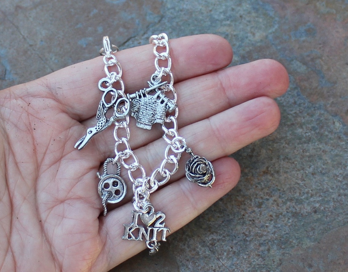 Love to Knit Silver Charm Bracelet Sweater Knitting Etsy