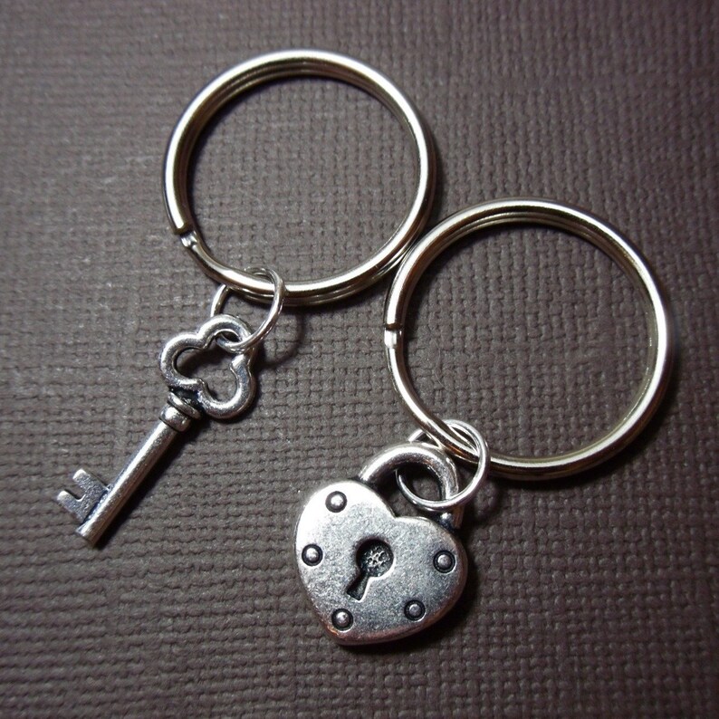 Key to My Heart Keychains - Two Key Rings, With Heart Lock & Key Charms ...