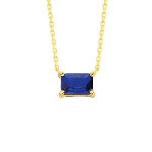 Emerald Cut Birthstone Necklace, Solid Gold Solitaire Necklace, Personalized Pendant