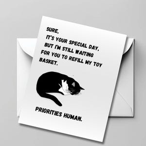 Carte d'anniversaire numérique drôle de chat, carte d'anniversaire de chat mignon pour une amie, maman, carte de joyeux anniversaire pour amoureux des chats, imprimable, téléchargement numérique.