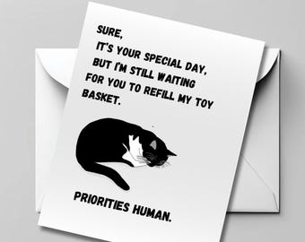 Twizler Tarjeta Divertida Con Gato Hambriento, Hombre, Mujer Y Cama, Tarjeta En Blanco, Tarjeta De Feliz