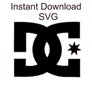 May include: Black and white logo of the DC brand. The logo features the letters DC intertwined with a star.