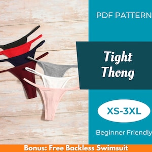 May include: A selection of thong underwear in colours such as black, red, navy, burgundy, grey, white, and pink. The image also features the text "Tight Thong" and "XS-3XL".