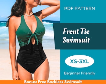 Swimsuit Sewing Pattern | XS-XXXL| Sewing Pattern | Front Tie Swimsuit Pattern | Swimwear Sewing Pattern | PDF Sewing Pattern | Easy Pattern