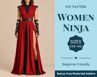 Women Ninja Pattern | Costume Sewing Pattern | Fantasy Pattern | Tabard Pattern | Renaissance Fair Pattern | Beginner Pattern | XXS-XXXXL