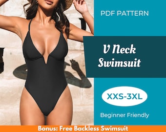 V Neck Swimsuit Sewing Pattern | XXS-XXXL | Sewing Pattern | Swimwear Pattern | Beginner Pattern | Swimsuit Pattern | PDF Sewing Pattern
