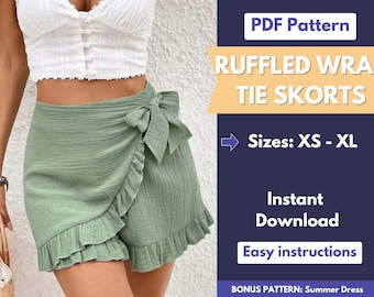 Ruffled Wrap Tie Skorts Pattern | XS- XL | Shorts Pattern | Skirt Pattern | Beginner Pattern | PDF Pattern| Sewing Patterns | Skorts Pattern