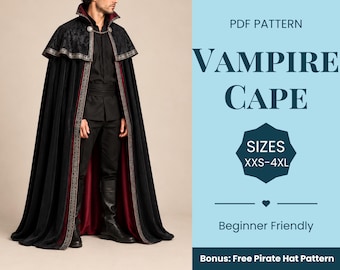 Vampire Cape Pattern | Cloak Sewing Pattern | Tunic Pattern | Costume Sewing Pattern | Fantasy Pattern | Beginner Pattern | XXS-XXXXL