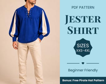 Jester Shirt Pattern | Renaissance Fair Costume Pattern | Costume Sewing Pattern | Fantasy Pattern | Beginner Pattern | XXS-XXXXL