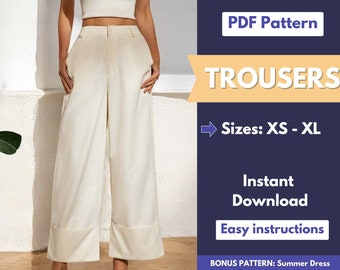 Pants Sewing Pattern | XS- XL | Sewing Patterns | Trousers Pattern | Wide Leg Pants Pattern | Beginner Pattern | Pants Pattern for Women