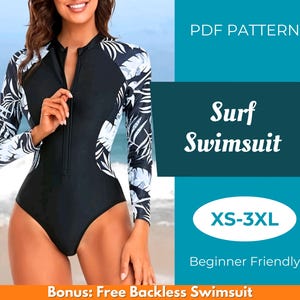 Patrón de costura para traje de baño de surf (tallas XS-XXXL) / Traje de baño deportivo de manga larga / Patrón de bikini / Patrón fácil / Patrón de traje de baño / Patrón de costura en PDF