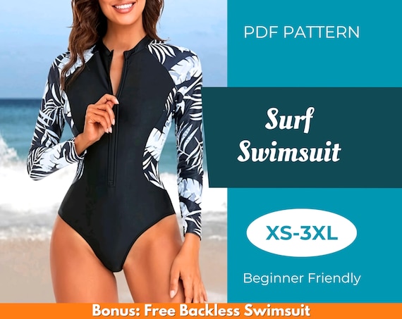 Surf Swimsuit Sewing Pattern | XS-XXXL | Sport Long Sleeves Swimsuit | Bikini Pattern | Easy Pattern | Swimwear Pattern | PDF Sewing Pattern