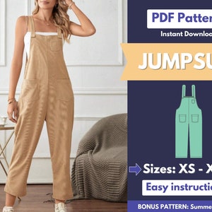 Naaipatroon jumpsuit | XS-XXXL | Naaipatroon | PDF-patroon jumpsuit | Naaipatroon dames | Patroon overall | Patroon voor beginners