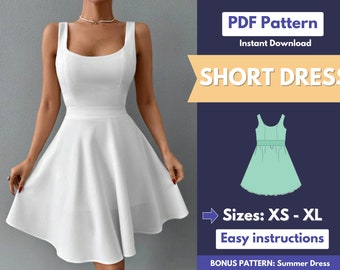 Short Dress Sewing Pattern | XS-XL | Sewing Pattern | Easy Dress Pattern | Summer Dress Pattern | PDF Pattern | Women Sewing Pattern