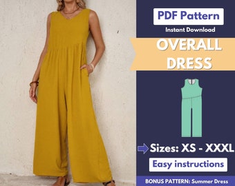 Schnittmuster Kleid | XS-XXXL | Latzhose Schnittmuster | Schnittmuster | Overall Schnittmuster | Anfängermuster | Frauen Schnittmuster