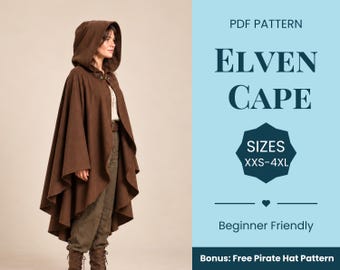 Elven Cape Sewing Pattern | Elven Cloak Pattern | Cape Pattern | Costume Sewing Pattern | Fantasy Pattern | Medieval Pattern | XXS-XXXXL