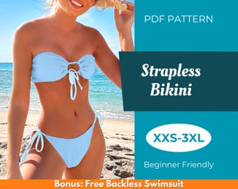 Bikini Sewing Pattern | XXS-XXXL | Sewing Pattern | Strapless Bikini Pattern | Easy Pattern | Bikini Swimsuit Pattern | PDF Sewing Pattern