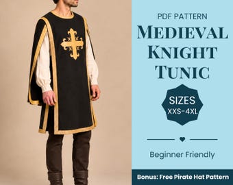 Schnittmuster für eine mittelalterliche Rittertunika | Wappenrock-Schnittmuster | Roben-Schnittmuster | Kostüm-Schnittmuster | Fantasy-Schnittmuster | Anfänger-Schnittmuster | XXS-XXXXL