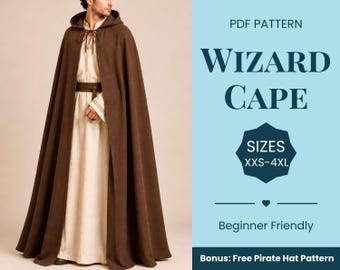 Wizard Cape Sewing Pattern | Cloak Pattern | Cape Pattern | Costume Sewing Pattern | Fantasy Pattern | Medieval Pattern | XXS-XXXXL