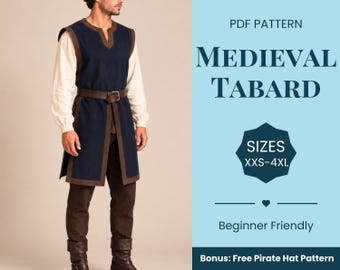 Medieval Tabard Pattern | Tunic Pattern | Warrior Robe Pattern | Costume Sewing Pattern | Fantasy Pattern | Beginner Pattern | XXS-XXXXL