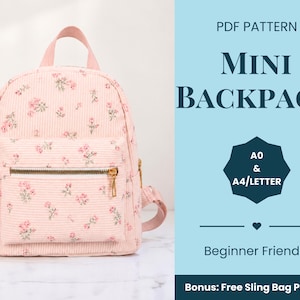 Rucksack-Nähschnittmuster | Taschen-Nähschnittmuster | Anfänger-Nähschnittmuster | Mini-Rucksack-Nähschnittmuster | Nähschnittmuster | PDF-Nähschnittmuster | Einfaches Taschen-Nähschnittmuster