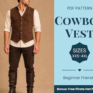 Cowboy Vest Pattern | Vest Pattern | Cowboy Costume Pattern | Costume Sewing Pattern | Fantasy Pattern | Beginner Pattern | XXS-XXXXL