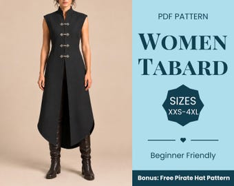 Women Tabard Pattern | Costume Sewing Pattern | Fantasy Pattern | Easy Pattern | Renaissance Fair Pattern | Beginner Pattern | XXS-XXXXL