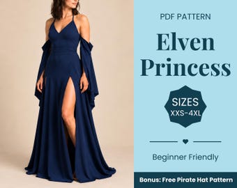 Elven Princess Pattern | Costume Sewing Pattern | Fantasy Pattern | Cape Pattern | Renaissance Fair Pattern | Beginner Pattern | XXS-XXXXL