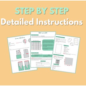 May include: Step-by-step sewing instructions with illustrations for a garment. The instructions include a table for sizing and a diagram of the garment pieces.