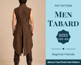 Men Tabard Pattern | Tunic Pattern | Warrior Robe Pattern | Costume Sewing Pattern | Fantasy Pattern | Beginner Pattern | XXS-XXXXL