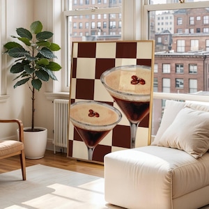 Impresión artística de Espresso Martini / Decoración de carrito de bar / Póster de cóctel / Letrero de bebida con ambiente festivo / Pared de moda / Minimalista, elegante, sofisticado, retro