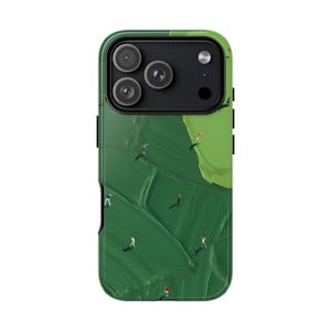 Phone Case, Green Golf Course iPhone Cover with Mini Golfers, Sports Lover Gift, Golf Aesthetic Accessory, Tough Case, Protective Phone image 6
