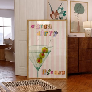 Dirty Martini Art Print | Bar Cart Decor Cocktail Poster | Party Signature Drink Sign | Trendy Wall | Minimalist Elegant Sophisticated Retro