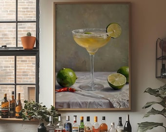 Spicy Margarita Oil Painting Print | Retro Cocktail Bar Cart Decor (Digital Download)