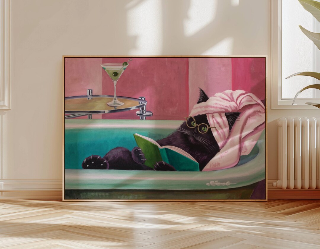 Black Cat Cocktail Art Print | Cute Quirky Whimsical | Cocktail Art Bar ...