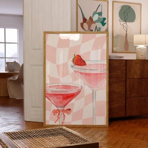 Pink Martini Kunstdruck | Bar Warenkorb Dekor Cocktail Poster | Party Signature Drink Zeichen | Trendige Wand | Minimalistisch, elegant, raffiniert