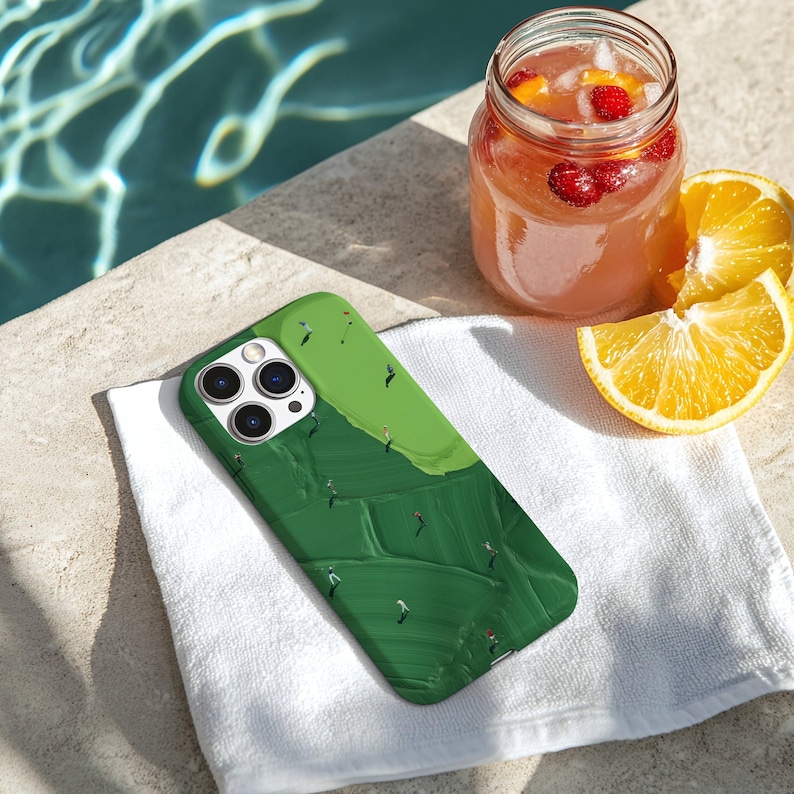 Phone Case, Green Golf Course iPhone Cover with Mini Golfers, Sports Lover Gift, Golf Aesthetic Accessory, Tough Case, Protective Phone image 2