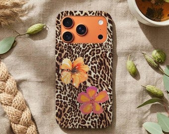 Cheetah Flower Iphone 17 orange Phone Case, Girl Gifts Phone Case, Cute & Trendy Cover, Aesthetic Trendy iPhone 17 16 15 14 13 1Pro Max 8