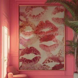 ピンクのアートプリント、トレンディなウォールアート、キスリップスウォールアート、寮のウォールアート、リッププリント、プレッピーな寮風ガーリーなプリント、ファッションウォールアート、メイクアップウォールデコレーション