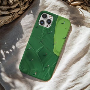 Phone Case, Green Golf Course iPhone Cover with Mini Golfers, Sports Lover Gift, Golf Aesthetic Accessory, Tough Case, Protective Phone image 1