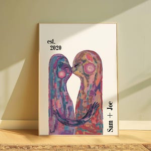 Personalisierte moderne abstrakte Paar Illustration mit individuellem Namen und Datum | Jubiläumsgeschenk | Valentinstag | Digitaler Download