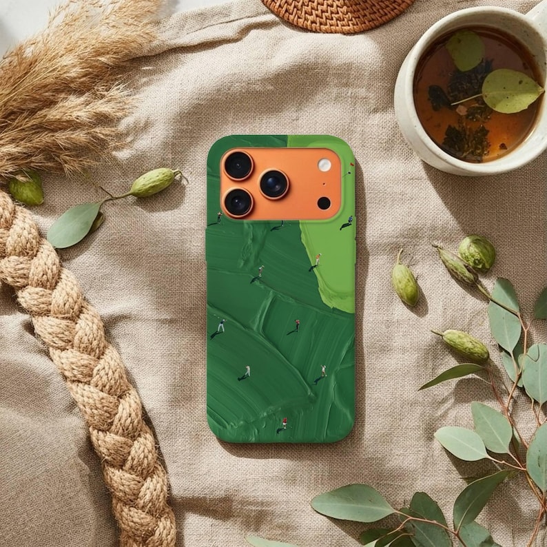 Phone Case, Green Golf Course iPhone Cover with Mini Golfers, Sports Lover Gift, Golf Aesthetic Accessory, Tough Case, Protective Phone image 3
