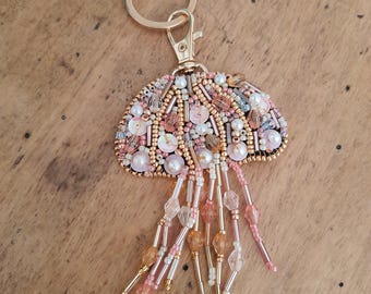 Handmade Beaded Jellyfish Keychain – Unique Sea-Inspired Accessory with Holographic Back | Custom Colours Available