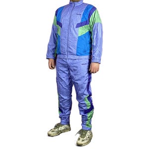 90s TriStripes Vintage Men&#39;s Tracksuit Set - L Blue Nylon