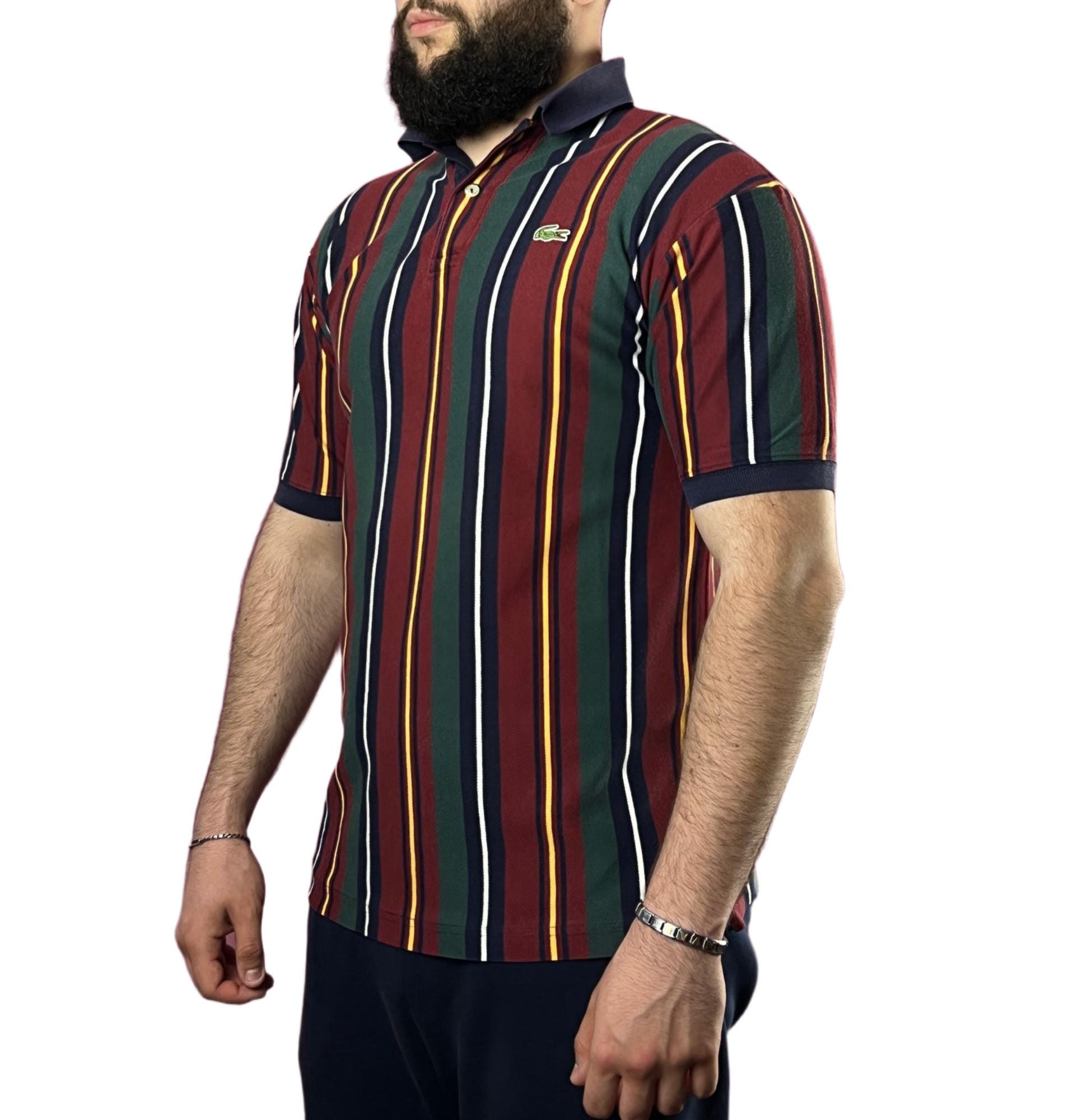 80s Lacoste Vintage Men's Striped Polo Shirt - M Multicolor