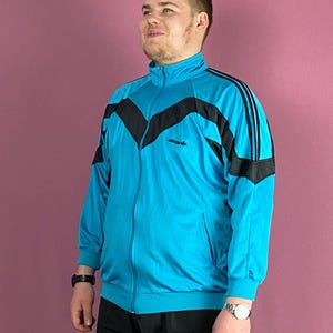 90s Adidas Men&#39;s Track Jacket - XL Blue Polyester